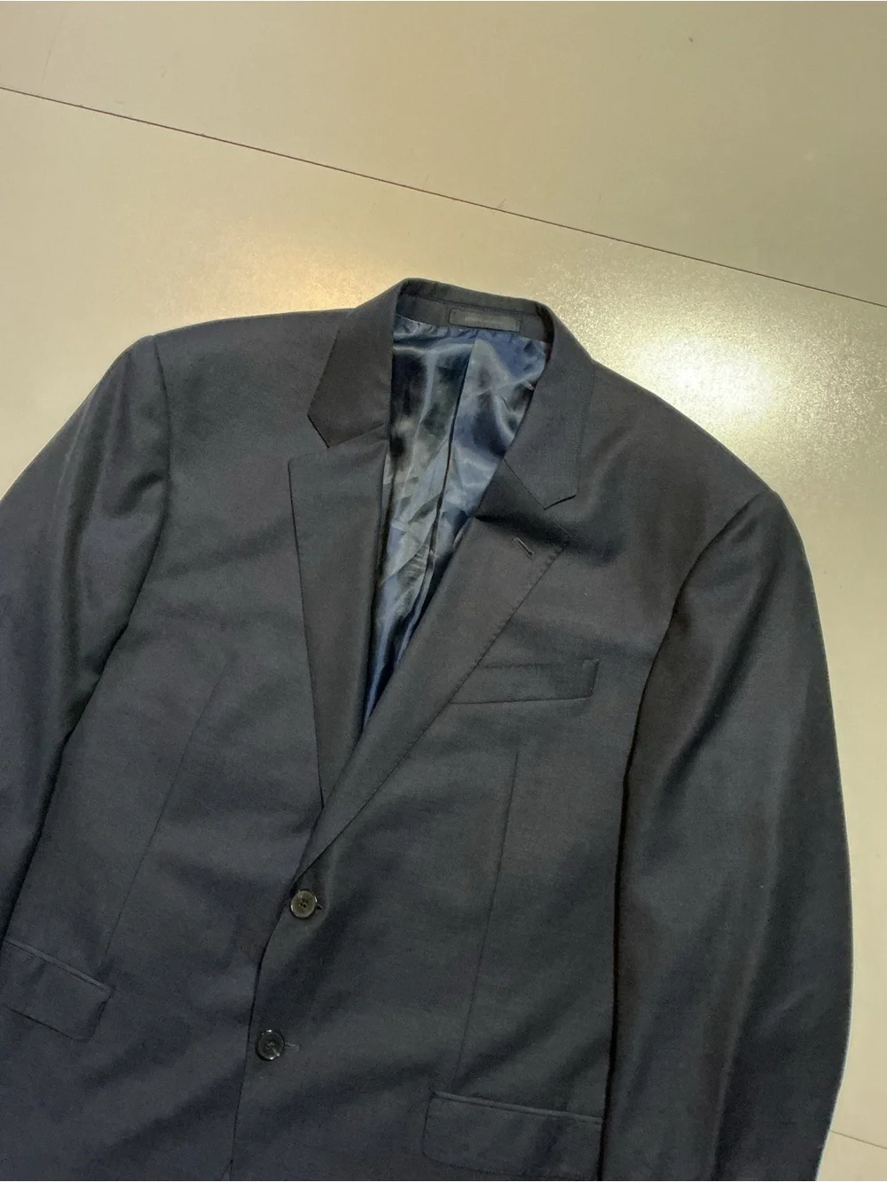 Armani Collezioni G Line Navy Blue 100% Wool Two Button Blazer Suit Jacket